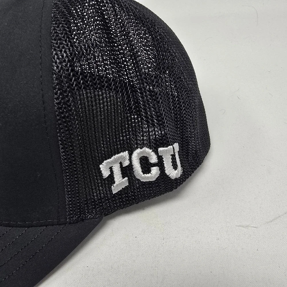 HOOEY TCU Horned Frogs Black 5 Panel Mesh Flex Hat‎ Baseball Cap L/XL